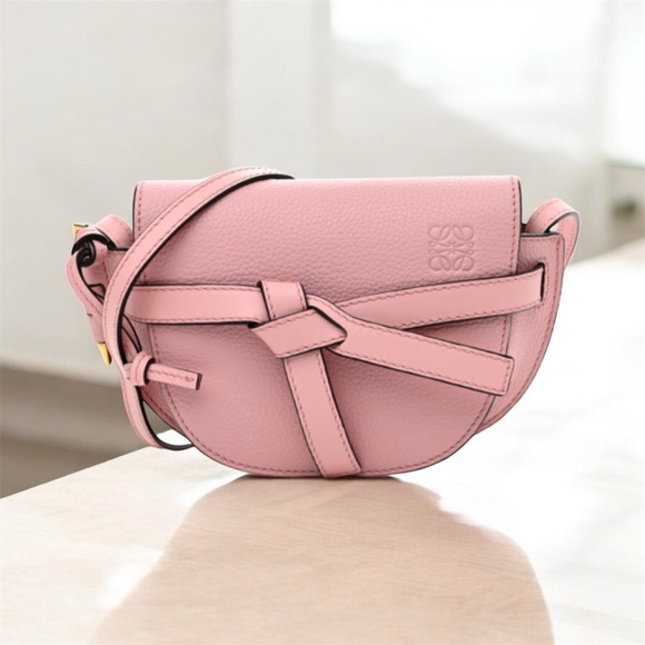 LOEWE 
Grained Calfskin Mini Gate Crossbody Bag Pastel Pink - Picture 1 of 10